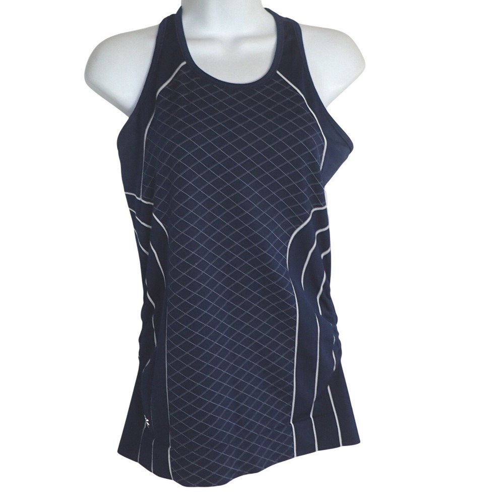 Athleta Womens Navy Blue Diamond Grid Racerback Athletic Tank Top Finish Fast  S